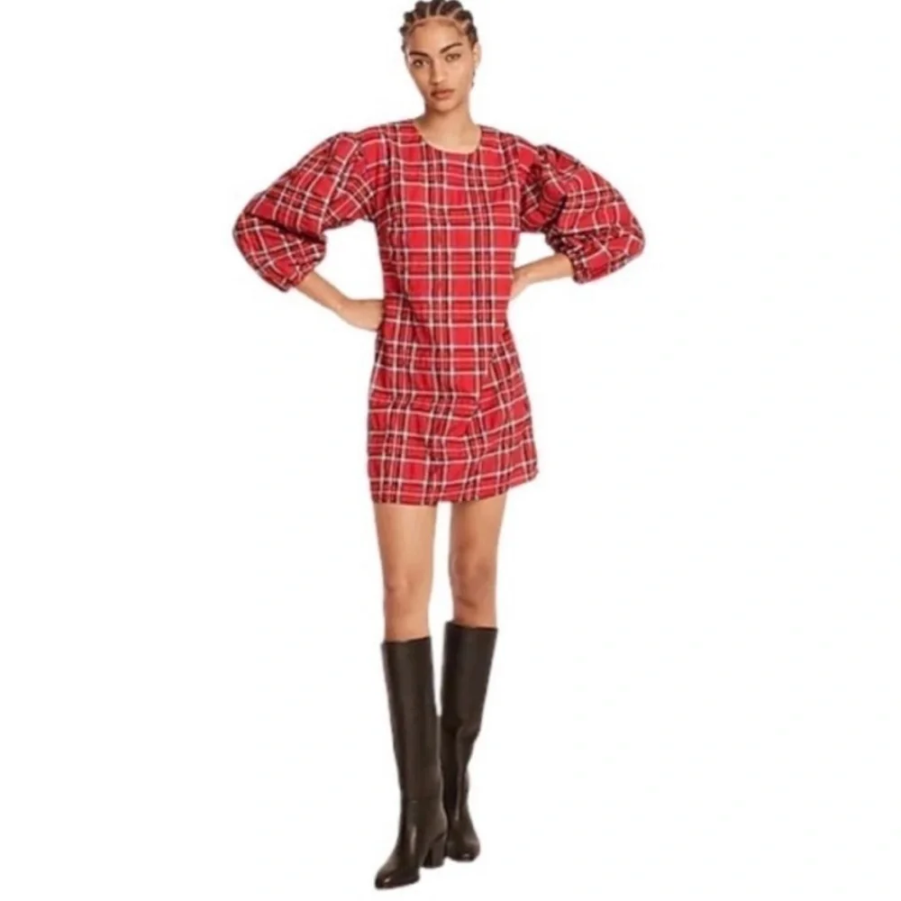 NWT J.Crew Puff-sleeve dress in Good Tidings plaid size small